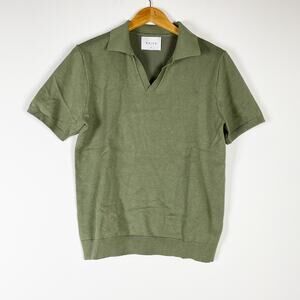Raith mens collared buttonless knit green polo Size Small